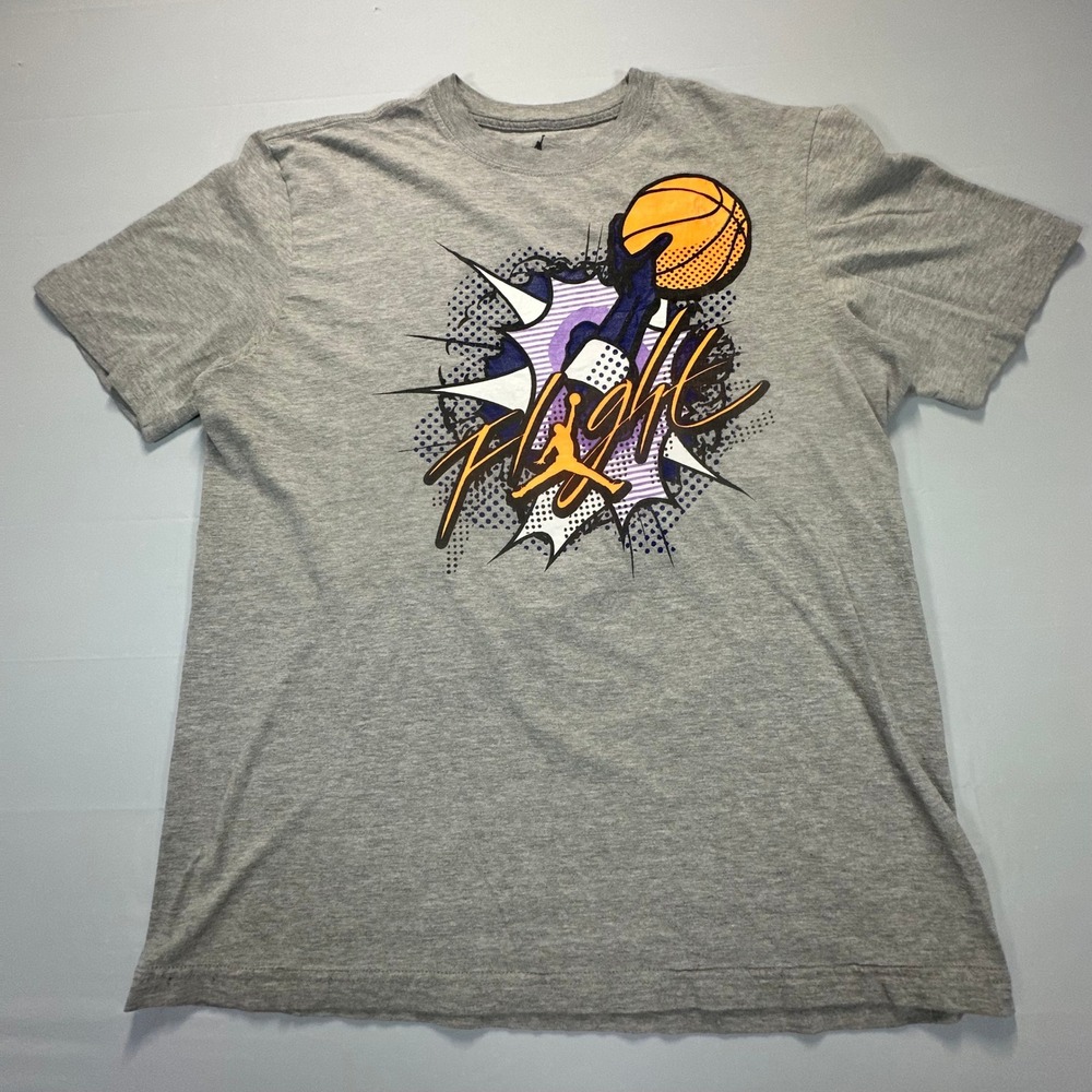 Jordan Brand Flight Graphic T-Shirt Mens Large Gray Basketball Jumpman Tee